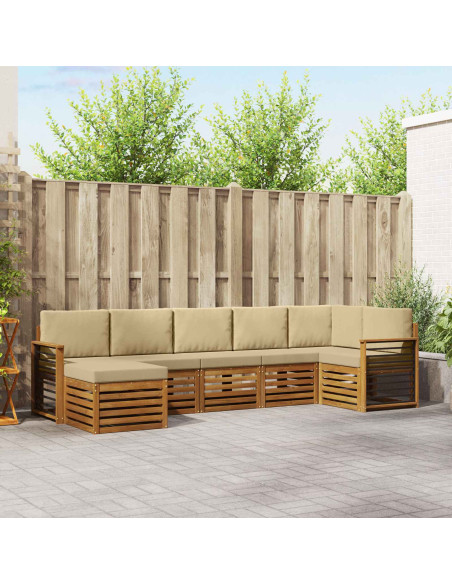 Set divani 7 pcs Naturale e Beige Legno di Acacia Massello