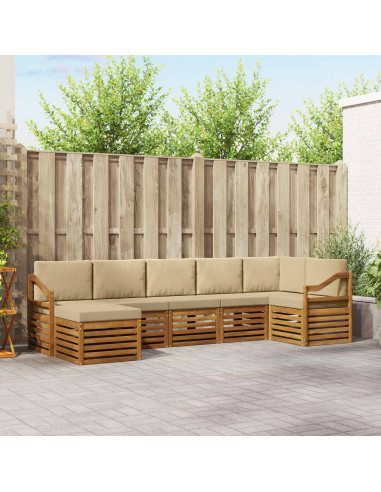 Set divani 7 pcs Naturale e Beige Legno di Acacia Massello