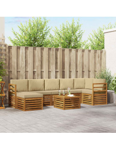 Set divani 8 pcs Naturale e Beige Legno di Acacia Massello