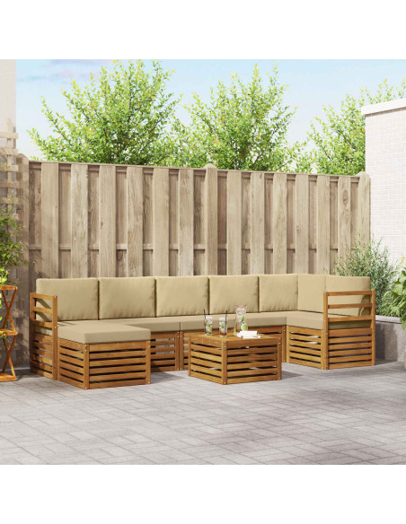 Set divani 8 pcs Naturale e Beige Legno di Acacia Massello