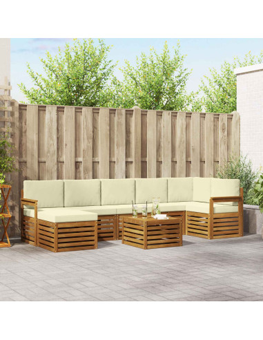 Set divani 8 pcs Naturale e Crema Legno di Acacia Massello