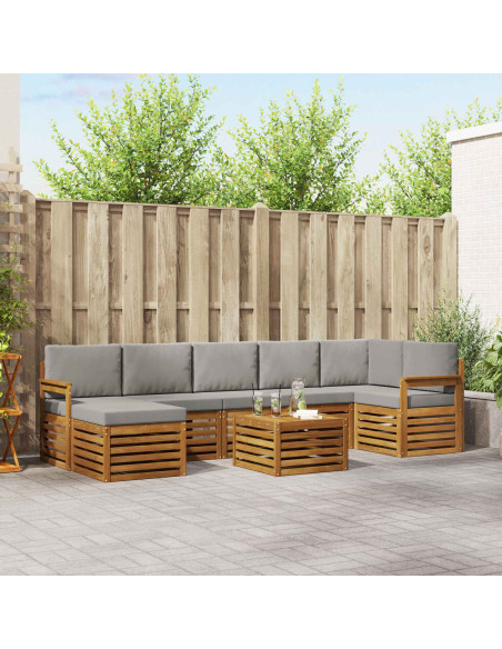 Set divani con cuscino 8 pcs Grigio Naturale e Chiaro