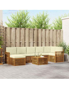 Set divani 8 pcs Naturale e Crema Legno di Acacia Massello