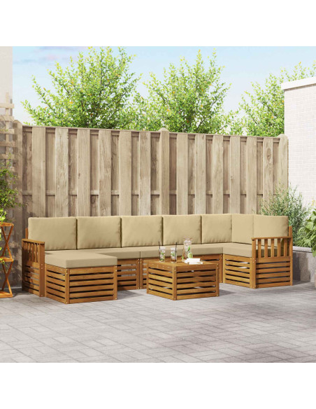 Set divani 8 pcs Naturale e Beige Legno di Acacia Massello
