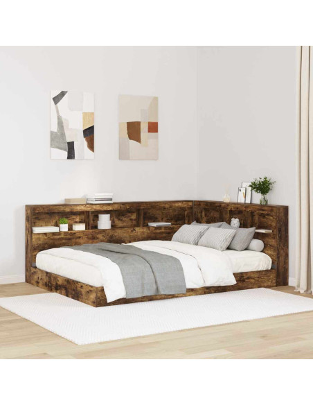 Letto Libreria Rovere fumo 160 x 200 cm Legno multistrato