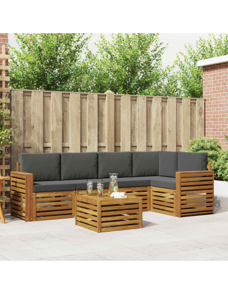 Set divani 6 pcs Naturale e Antracite Legno di Acacia Massello