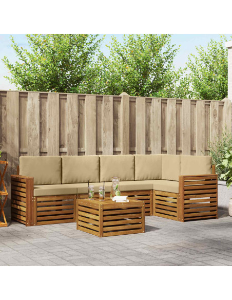 Set divani 6 pcs Naturale e Beige Legno di Acacia Massello