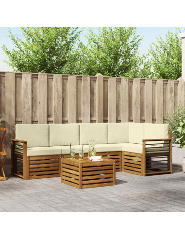 Set divani 6 pcs Naturale e Crema Legno di Acacia Massello