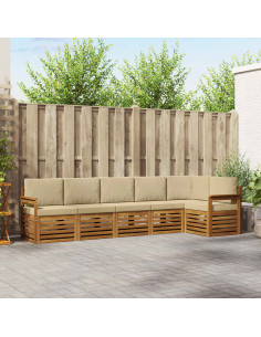 Set divani 6 pcs Naturale e Beige Legno di Acacia Massello