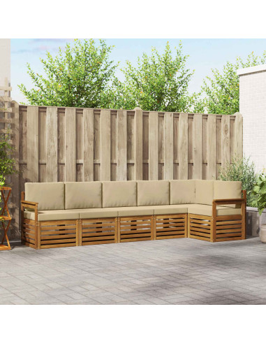 Set divani 6 pcs Naturale e Beige Legno di Acacia Massello