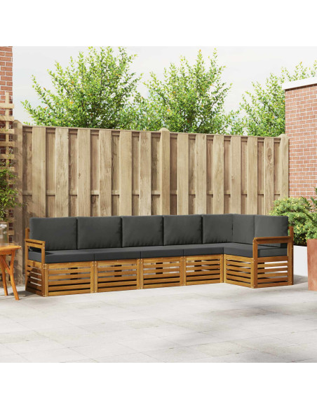 Set divani 6 pcs Naturale e Antracite Legno di Acacia Massello