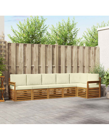 Set divani 6 pcs Naturale e Crema Legno di Acacia Massello