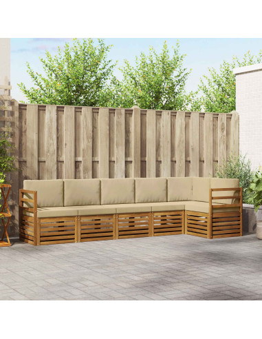 Set divani 6 pcs Naturale e Beige Legno di Acacia Massello