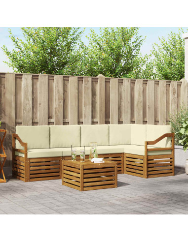 Set divani 6 pcs Naturale e Crema Legno di Acacia Massello
