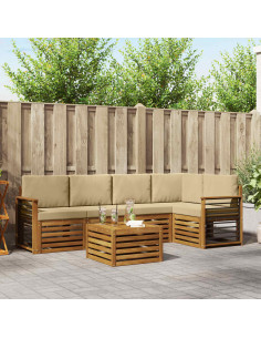 Set divani 6 pcs Naturale e Beige Legno di Acacia Massello