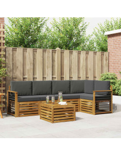 Set divani 6 pcs Naturale e Antracite Legno di Acacia Massello