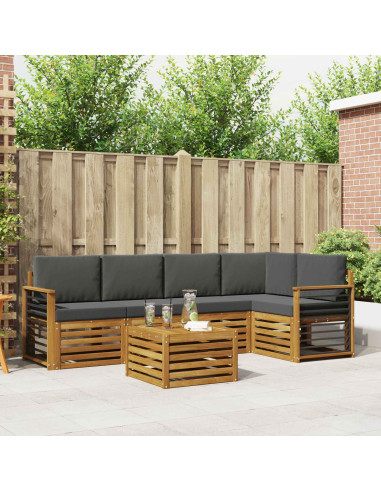 Set divani 6 pcs Naturale e Antracite Legno di Acacia Massello