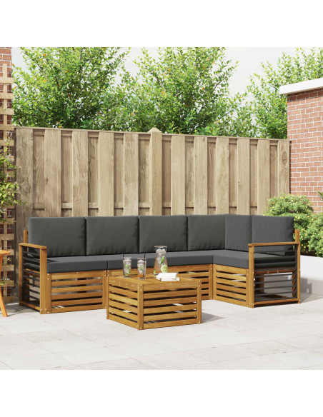 Set divani 6 pcs Naturale e Antracite Legno di Acacia Massello