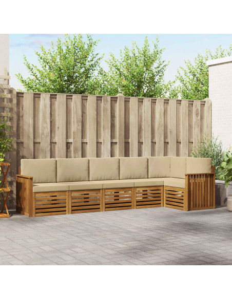 Set divani 6 pcs Naturale e Beige Legno di Acacia Massello