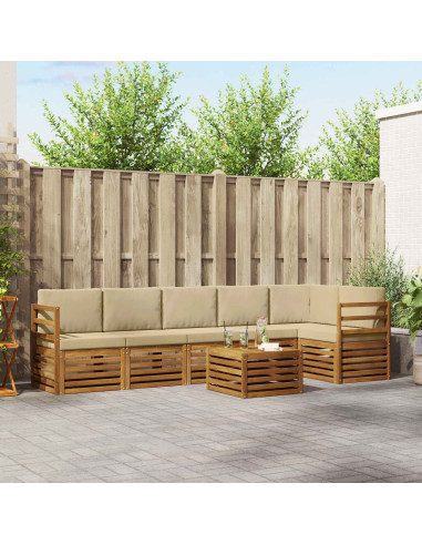 Set divani 7 pcs Naturale e Beige Legno di Acacia Massello