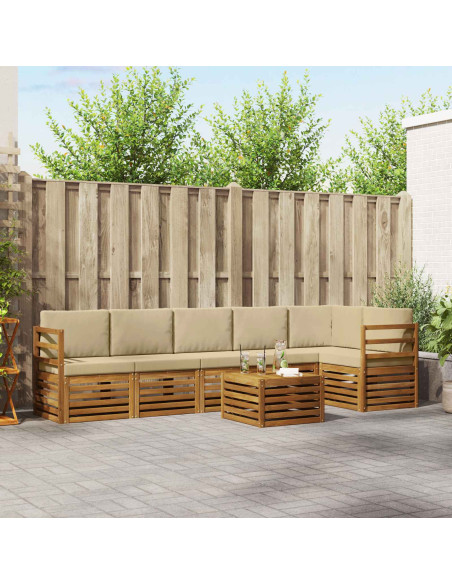 Set divani 7 pcs Naturale e Beige Legno di Acacia Massello