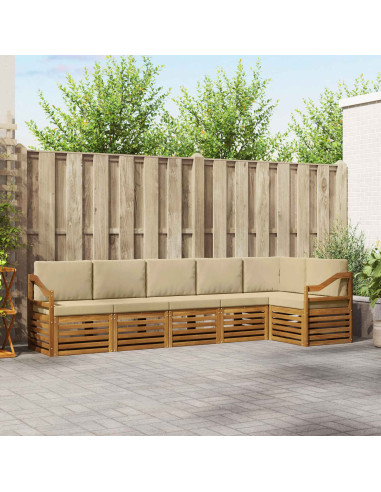 Set divani 6 pcs Naturale e Beige Legno di Acacia Massello
