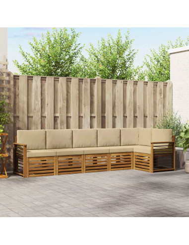 Set divani 6 pcs Naturale e Beige Legno di Acacia Massello