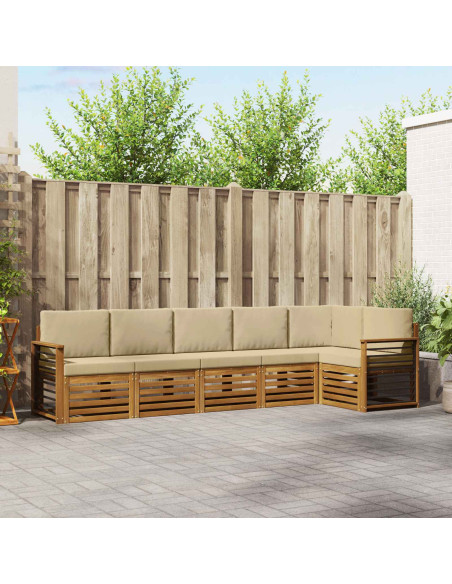 Set divani 6 pcs Naturale e Beige Legno di Acacia Massello