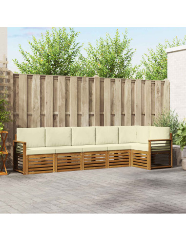 Set divani 6 pcs Naturale e Crema Legno di Acacia Massello
