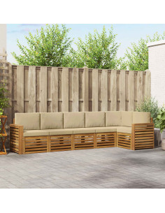 Set divani 6 pcs Naturale e Beige Legno di Acacia Massello