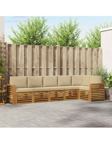 Set divani 6 pcs Naturale e Beige Legno di Acacia Massello