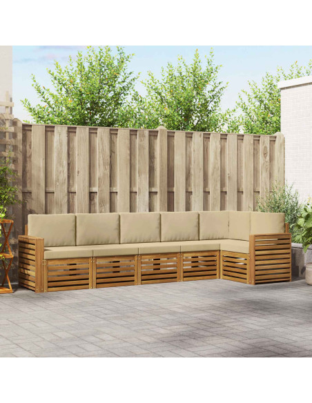 Set divani 6 pcs Naturale e Beige Legno di Acacia Massello