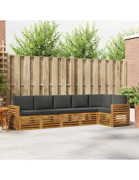 Set divani 6 pcs Naturale e Antracite Legno di Acacia Massello