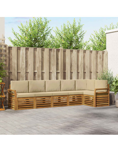 Set divani 6 pcs Naturale e Beige Legno di Acacia Massello