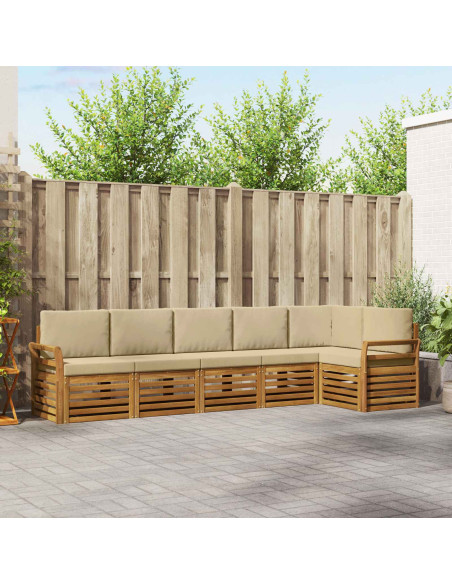 Set divani 6 pcs Naturale e Beige Legno di Acacia Massello