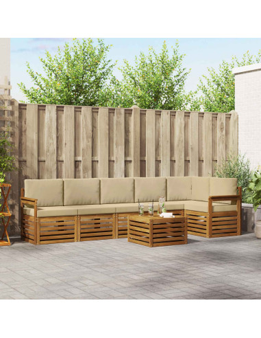 Set divani 7 pcs Naturale e Beige Legno di Acacia Massello