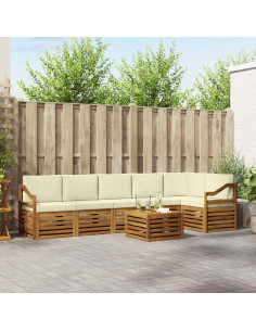 Set divani 7 pcs Naturale e Crema Legno di Acacia Massello