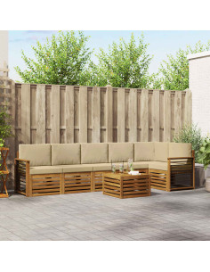 Set divani 7 pcs Naturale e Beige Legno di Acacia Massello
