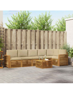 Set divani 7 pcs Naturale e Beige Legno di Acacia Massello