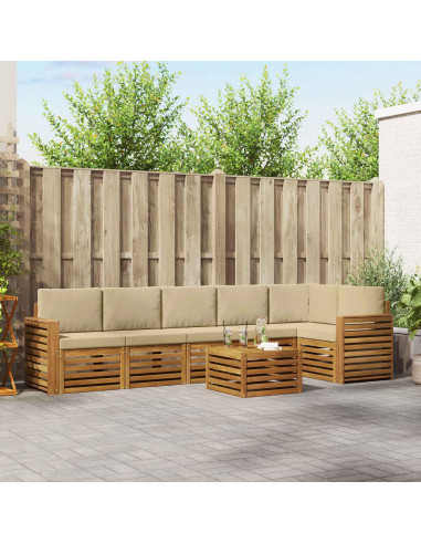 Set divani 7 pcs Naturale e Beige Legno di Acacia Massello