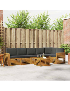 Set divani 7 pcs Naturale e Antracite Legno di Acacia Massello