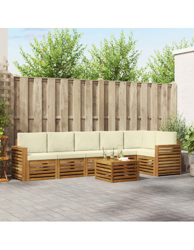 Set divani 7 pcs Naturale e Crema Legno di Acacia Massello