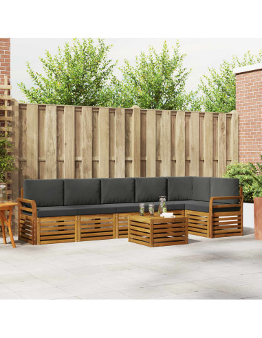 Set divani 7 pcs Naturale e Antracite Legno di Acacia Massello