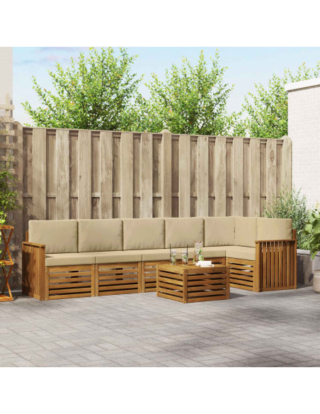 Set divani 7 pcs Naturale e Beige Legno di Acacia Massello