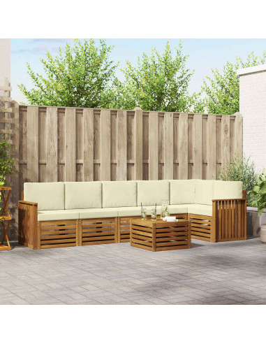 Set divani 7 pcs Naturale e Crema Legno di Acacia Massello