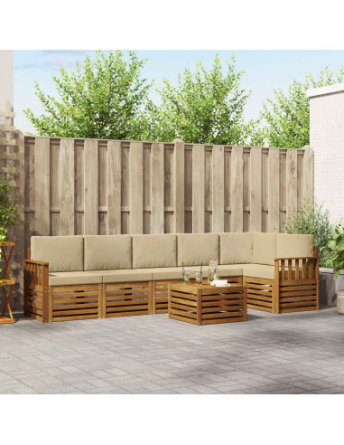 Set divani 7 pcs Naturale e Beige Legno di Acacia Massello