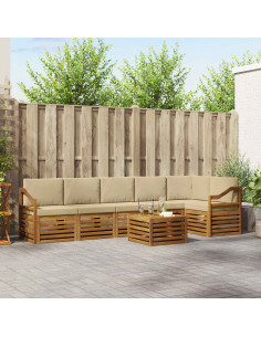 Set divani 7 pcs Naturale e Beige Legno di Acacia Massello