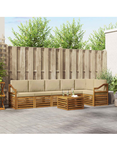 Set divani 7 pcs Naturale e Beige Legno di Acacia Massello