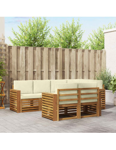 Set divani 7 pcs Naturale e Crema Legno di Acacia Massello