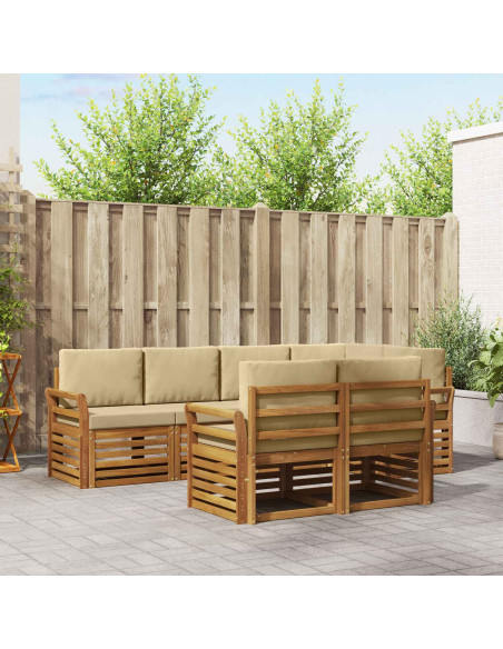 Set divani 7 pcs Naturale e Beige Legno di Acacia Massello